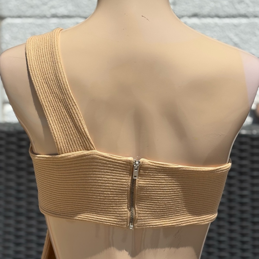 Tan Ribbed One-Shoulder Top - Picture 3 of 5